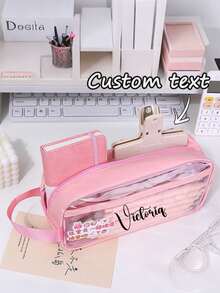 1pc Custom Cartoon Transparent Pencil Case, Custom Name Pencil Case,Personalized Cute Pencil Case,Customized Large Capacity Pencil Bag, Transparent Pencil Pouch, Transparent Exam Pencil Case, Waterproof Pvc Zippered Cosmetic Storage Bag, Travel Toiletry Bag, Personalized Minimalist Pencil Pouch - Multicolor - View 3