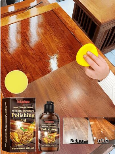 jakehoe 1pc 100ml Wood Furniture & Floor Polish, Durable, Glossy, Removes Scratches, Easy To Apply Non-Greasy Formula, Suitable For Furniture, Tables, Cabinets, Floors, Restores Shine, Provides Protection, Quick And Convenient Application, Essential For Vintage And Modern Home Care, Wood Polish