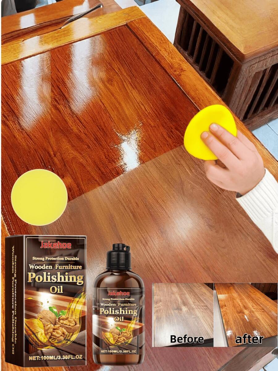 jakehoe 1pc 100ml Wood Furniture & Floor Polish, Durable, Glossy, Removes Scratches, Easy To Apply Non-Greasy Formula, Suitable For Furniture, Tables, Cabinets, Floors, Restores Shine, Provides Protection, Quick And Convenient Application, Essential For Vintage And Modern Home Care, Wood Polish - 彩色 - 查看 1