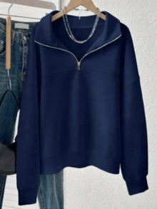 Women'S Casual Zip-Up Hoodie With Stand Collar & Long Sleeves, Loose Fit, Solid Color, Fall/Winter Fashion, Autumn Winter Apparel | Relaxed Fit Hoodie | Construction, Sweater Hoodie, Casual Wear, Casual Attire, Casual StyleLalippa Women's Loose Zip-Up Hoodie With Split Design Fall Cloth For Women  Workout Tops  Ski Outfit Women   Women's Winter Clothing Of Women's Winter Clothing Women's Winter Fashion Women's Winter Promotion Of Women's Winter Clothing Christmas  Ugly Christmas Sweater Women Curve - 藍色 - 查看 6