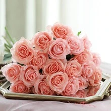 15Pcs Artificial Rose Flowers, Fake Roses With Stems Realistic Silk Roses For DIY Wedding Bouquets Tables Centerpieces Arrangements Party Birthday Home Decor, Best For Valentine's Day (Pink) - Pink - View 2