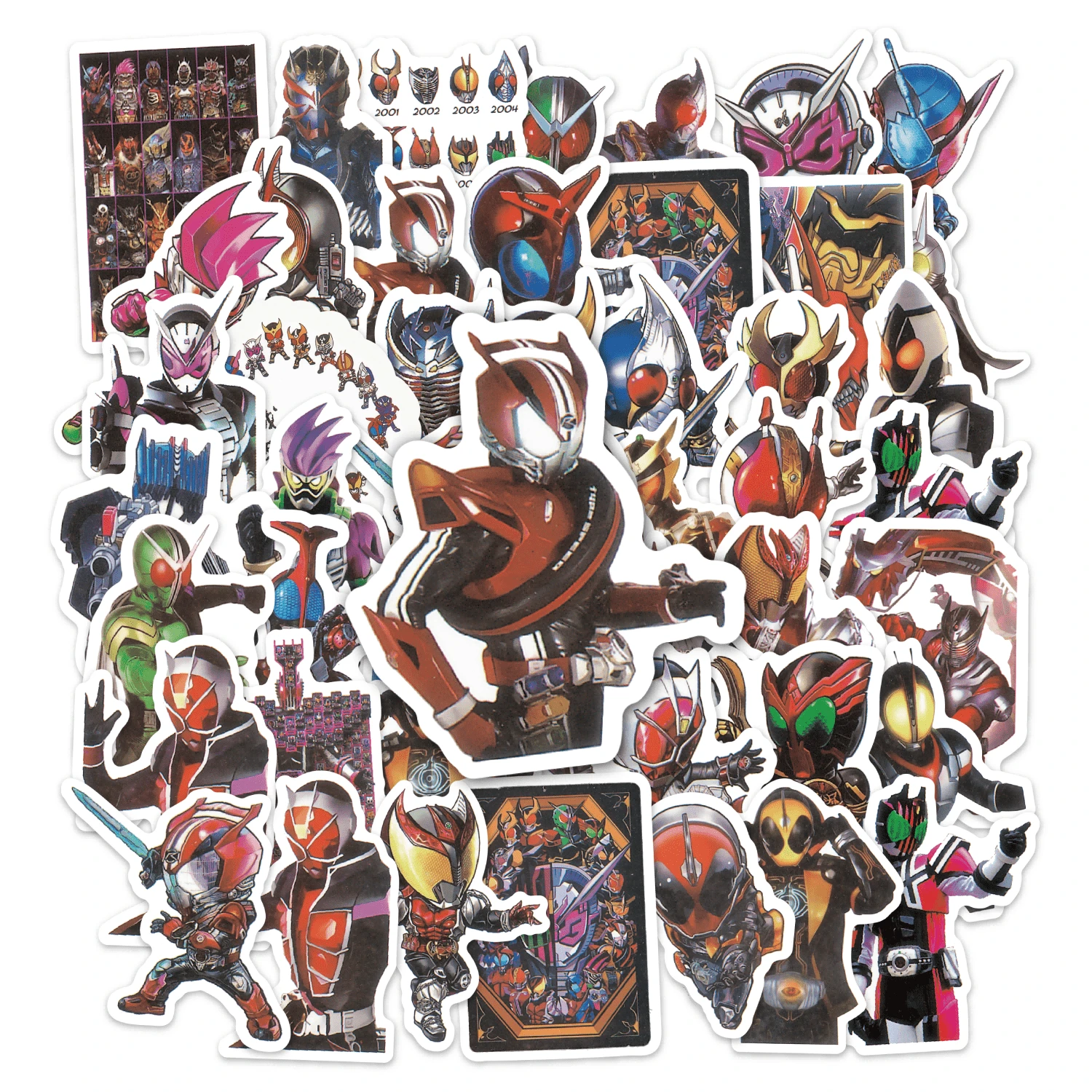 52张假面骑士主题贴纸，高品质贴纸，可用于剪贴簿、日记本、笔记本电脑、保险杠、滑板、水瓶、电脑、手机等，为您的生活增添许多乐趣，是送给成年人的完美礼物。 - 彩色 - 查看 1