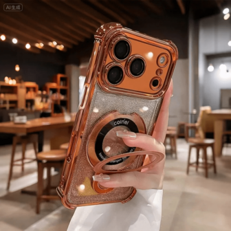 Drop-Resistant Anti-Drop Phone Case Compatible With IPhone 17 Transparent And Stylish Electroplated Shock-Absorbing Airbag Phone Case With Magnetic Metal Bracket And Phone Cover Compatible With IPhone 17/6/7/8/X/XS/XR/11/12/13/14/15/16/16e,Galaxy S22/23/24/25/S24 FE/S25 EDGE, A04/05/06/A07/A14/A15/A16/A17/A24/A25/A34, Redmi Note 9/10/11/12/13 ,Redmi 9/10/12/13C 14C,OPPO,MOTO,Honor X,HW, RENO Realme C53 C55 C61 C63 C75