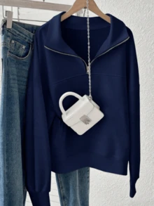 Women'S Casual Zip-Up Hoodie With Stand Collar & Long Sleeves, Loose Fit, Solid Color, Fall/Winter Fashion, Autumn Winter Apparel | Relaxed Fit Hoodie | Construction, Sweater Hoodie, Casual Wear, Casual Attire, Casual StyleLalippa Women's Loose Zip-Up Hoodie With Split Design Fall Cloth For Women  Workout Tops  Ski Outfit Women   Women's Winter Clothing Of Women's Winter Clothing Women's Winter Fashion Women's Winter Promotion Of Women's Winter Clothing Christmas  Ugly Christmas Sweater Women Curve - 藍色 - 查看 2