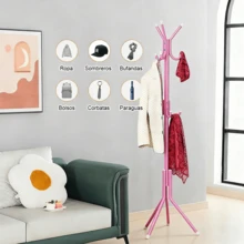 1pc Perchero De Ropa De Madera beech Simple Con 8 Ganchos, Soporte De Ropa Ajustable En Altura Para Sombreros, Abrigos, Bolsas, Bufandas, Organización De Almacenamiento Doméstico Para Oficina, Entrada, Pasillo, Sala De Estar, Dormitorio, Hogar, Dormitorio  Soporte de Capa 9/12 Ganchos Metal Perchas montadas Sombrero Sombrero Abrigo Pantalla Estante Estante Ropa Ropa Ropa Ropa Ropa Organizador Muebles Perchero Rack para Ropa - Rosa - Ver 7