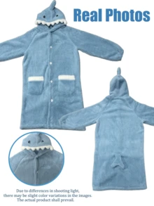 1 Pc Women's Cozy Shark Themed Coral Fleece Robe, Shark-Themed Hooded Rob, Thickened Shark Hooded Long Plush Warm Cartoon Suit, Cute And Interesting Cartoon Shark Hooded Warm Jacket, Long Sleeves & Pockets For Home Lounge, Birthday, New Year Gift, Robe Can Be Worn As Blanket, Winter/Spring, Valentine's Day Gifts, Gift For Women - Multicolor - View 8
