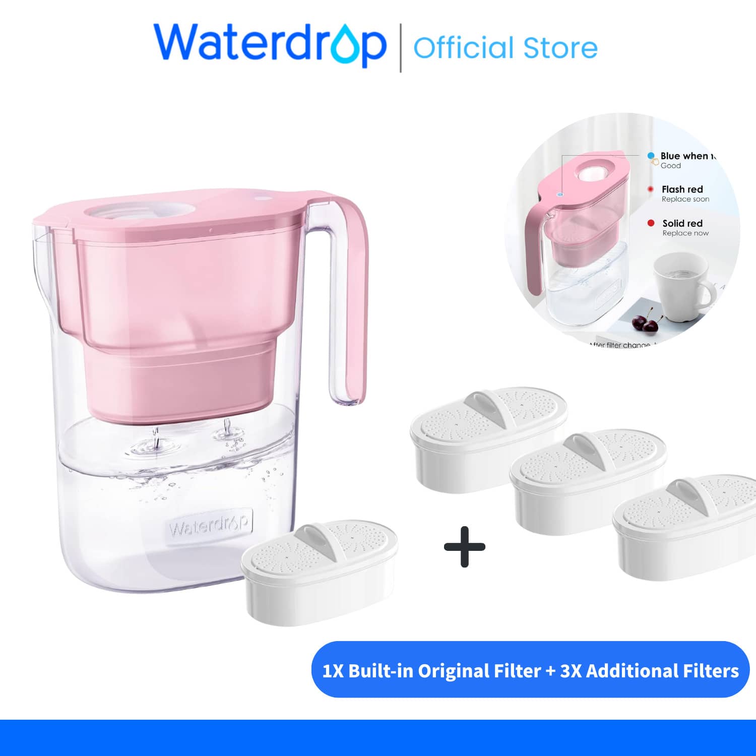 Waterdrop Elfin Water Filter Jug With 3-Month Filter, 2.5 L, Filter To Reduce Limescale, Chlorine, Lead, Copper In Water, Blue (Replacement Filter: WD-PF-01A Plus) - 粉色 - 查看 1