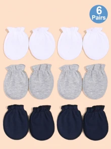 6双新生儿防抓手套，0-6个月宝宝适用，柔软针织，可爱动物图案，腕部可调节，必备婴儿用品，送给新妈妈的礼物 - 6雙男孩色系 - 查看 7