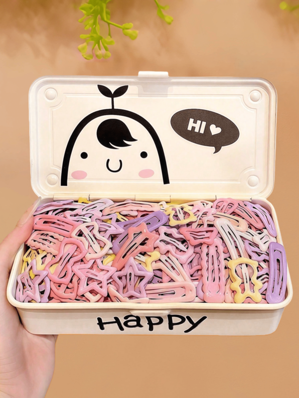 60pcs/Set Macaron Color Assorted Hair Clips Combo, Girly Compartment Storage Box Hair Accessories, Including Heart, Star, Wave And Other Cute Designs - Suitable For Girls And Women, Can Be Used For Daily Outings, Dates Or Parties