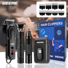 WEEME 四件套/三件套男士理容套装 - USB 可充电，18650 锂电池，黑色机身设计，适用于理发、鬓角修剪和鼻毛修剪，理发工具套装 | 时尚理容套装 | 耐用，理发工具，生日节日礼物 | 圣诞节礼物 - 黑色 - 查看 10