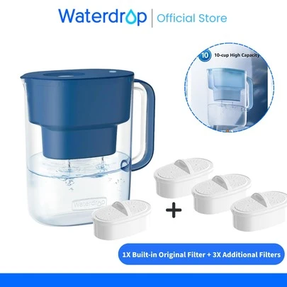 Waterdrop Water Filter Pitcher With 4 X 90-Day Filters, 3.5 L, Reduces Fluoride, Chlorine And More, NSF Certified, 1 X Built-In Original Filter + 3 X Additional Filters (Replacement Filter: WD-PF-01A Plus)