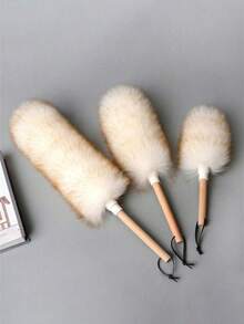 1个带手柄的羊毛除尘掸，羊毛/羊羔毛清洁刷，防静电家用除尘掸，超柔软扫地刷，适用于沙发、家具、汽车、卧室，清洁用品，清洁工具，返校必备 - 彩色 - 查看 2