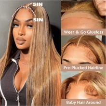 5*5 Wear And Go 4/27 Honungsblond Lång 8-34 Tum Peruk Människohår Frontalt Hår 13x4 HD Lace Front Peruker 200% Täthet Brasilianskt Virgin Förskuret Lace Människohår Frontalt Hår Rakt Förplockat Med Babyhår Blandat Hår För Kvinnor Dagligt Fest Julbruk - S4/27 - Visa 3