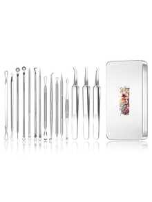 Brodark 15pcs/Set Iron Box Acne Blackhead Remover, Pore Cleansing Tool, Deep Cleansing Facial Care Tools - Silver - View 31