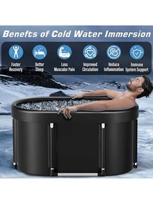 Portable Ice Bath Tub For Home Gym Outdoor - Foldable Oval Tub For Athletes Recovery - Black - View 8