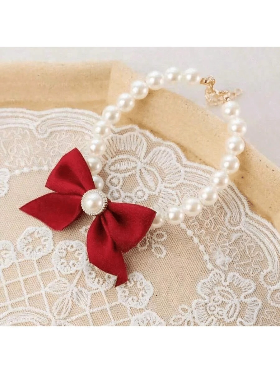 1 chiếc vòng cổ ngọc trai cho mèo cưng, vòng cổ nơ ngọc trai dễ thương, phù hợp cho chó và mèo cỡ nhỏ/vừa, vòng cổ trang trí Giáng sinh cho thú cưng - Nhiều màu - Xem 1
