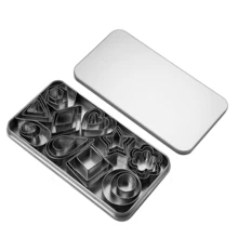 30pcs Stainless Steel Mini Cookie Cutter Set - Stainless Steel Metal Stamps In Star, Flower, Round, Heart, Square, Triangle, Oval, Teardrop Geometric Shapes, Mini Mousse Rings For Cookies And Pastries, Valentine's Day, Birthday Cake DIY Baking Tools, With Iron Box Storage - Silver - View 13