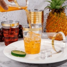 100pcs Gold Cups, 6.76oz (200ml) Clear Cups With Gold Rim, Gold Beer Glasses, Durable Party Cups, Premium Gold Rimmed Cups, Ideal For Weddings And Parties