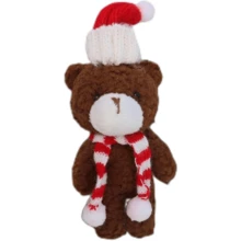 Osito de cuerpo entero con rubor de Navidad, muñeco adorable, amuleto de peluche para la llave, colgante para el bolso, muñeco de bufanda, regalo - Bufanda blanca y roja, osito de peluche marrón navideño - Ver 2