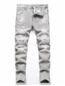 [3pcs Of Jeans]Tween Boys Distressed Casual Skinny Jeans,Fashion Stretch  Ripped Slim-Fit Straight Leg  Denim Pants,Hip Hop Streetwear,Suitable For 8-16 Year Old Size - Nhiều màu - Xem 5