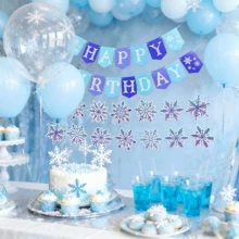 LaVenty Frozen Snowflake Birthday Party Banner Frozen Theme Decorations Winter Snowflake Happy Birthday Banners For Winter Wonderland Christmas Party Supplies Gender Reveal Party Decorations - Multicolor - View 8