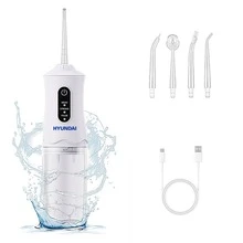 HYUNDAI 可充电式冲牙器，便携式手持无线牙齿清洁器，电动口腔冲洗器，3种模式，4个喷嘴，适合家庭口腔护理