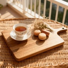 Heavy Duty Thick Handle Wooden Cutting Board | Wooden Tray | Long Handle Acacia Wood Cutting Board | Kitchen Cutting Board | Cutting Board | Afternoon Tea Pastry Dessert Tray | Vegetable Chopping Board, Household Long Rectangular Wooden Cutting Board | Kitchen Supplies - Brown - View 8