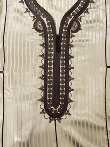 摩洛哥式 Jallabiya 男士穆斯林長袍，短袖刺繡條紋設計，男士傳統服飾，節慶派對祈禱袍 - 香檳色 - 查看 5