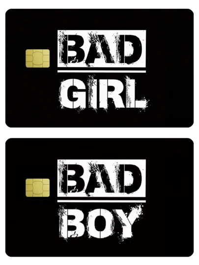 1 Stück "Bad Girl/Bad Boy" dekorative Aufkleber Karte, Lustiger Gag kreative personalisierte ultra-dünne PVC kratzfeste Schutzfolie, geeignet für Männer und Frauen kleine Chipkarten, Bankkarten, Kreditkarten, Verkehrskarten, Studentenausweise für DIY Dekoration.