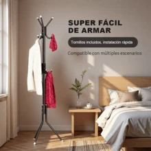 1pc Perchero De Ropa De Madera beech Simple Con 8 Ganchos, Soporte De Ropa Ajustable En Altura Para Sombreros, Abrigos, Bolsas, Bufandas, Organización De Almacenamiento Doméstico Para Oficina, Entrada, Pasillo, Sala De Estar, Dormitorio, Hogar, Dormitorio  Soporte de Capa 9/12 Ganchos Metal Perchas montadas Sombrero Sombrero Abrigo Pantalla Estante Estante Ropa Ropa Ropa Ropa Ropa Organizador Muebles Perchero Rack para Ropa - Negro - Ver 2