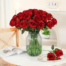 15Pcs Artificial Rose Flowers, Fake Roses With Stems Realistic Silk Roses For DIY Wedding Bouquets Tables Centerpieces Arrangements Party Birthday Home Decor, Best For Valentine's Day (Wine Red) - Burgundy - View 4