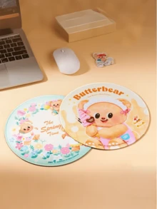 Butterbear圆形柔软腕托鼠标垫，毛绒质感表面，精致缝线，可爱Butterbear图案，温暖的粉彩色调（黄色/浅绿色），是青少年日常装饰和办公室/家庭桌面布置的理想之选，Butterbear粉丝收藏品，送给女朋友的可爱礼物 - 彩色 - 查看 8
