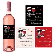 6pcs Funny Skeleton Love Wine Bottle Labels - "I Won't Die Alone" Valentine's Day Wine Bottle Stickers, Romantic Wine Labels For Wedding, Anniversary Party Decor, Gift For Couples & Wine Lovers - Multicolor - View 1