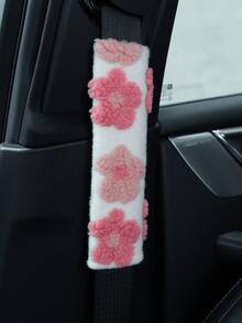 2 peças/1 peça Capa protetora de cinto de segurança do carro com flor de lã fofa, Protetor de ombro, Capa protetora anti aperto criativa para cinto de segurança do carro, Decoração de cinto de seguro, Pelúcia antiderrapante e quente para uso em festivais de primavera, outono e inverno - Tamanho Único - Visão 10