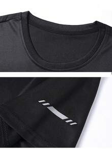 Men's Gradient Print Short Sleeve T-Shirt, Breathable Sports Outdoor Top, Men's Fitness Wear, Quick-Dry Fabric, Suitable For Outdoor Sports, Training, Running, Casual Daily Wear - Grey - View 4