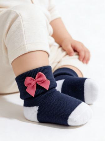 6 par mjuka randiga strumpor för nyfödda, sockorna kan vikas upp eller ner, mönstrade sockor med manschett, lämpliga för höst/vinter