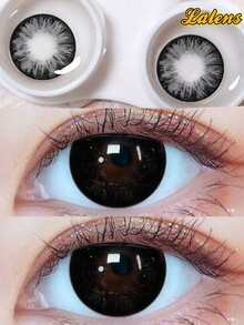 Lalens 1盒（2片）| 年抛型小瞳孔彩色隐形眼镜，日常美妆，提升眼部美感 | 直径14.50mm，基弧8.6mm，黑色，放大效果，防紫外线 | 适合浅色和深色虹膜，完美适用于女性和女孩，秋冬季及Y2K时尚，绝佳生日/圣诞礼物，派对必备 | 流行色