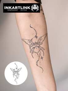 INKARTLINK Minimalist Elegant Flowing Line Butterfly Tattoo | 2 Weeks Waterproof Plant Sticker | Charming Temporary Tattoo | Realistic Faux Tattoo - Black - View 4