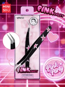 MINISO Collaboration Rose Fête, Outil de maquillage de précision avec étui de protection, Pinces pour extension de cils, Convient pour l'extension de cils et le maquillage. - Noir - Voir 3