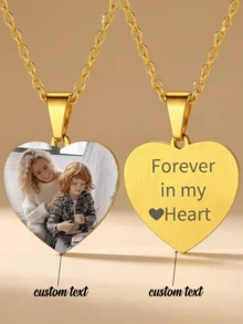 1pc Customized Photo Heart Pendant Necklace, Stainless Steel Photo Charm, Women's Jewelry Gift, Best Gift For Thanksgiving & Christmas, Silver Fashion, Casual & Minimalist, Unisex, Personalized, Unique, Ideal Gift For Her - Multicolor - View 8
