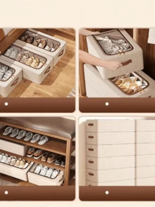 Hộp đựng giày bằng vải lanh xếp chồng được nâng cấp, hộp trưng bày và lưu trữ, hộp đựng giày kiểu ngăn kéo bằng vải lanh, kệ đựng giày, tủ đựng giày, có thể sử dụng độc lập, thích hợp để trưng bày và lưu trữ tại văn phòng và nhà, hộp đựng giày màu đen trong suốt. - Màu Khaki - Xem 6