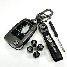 4PCS Tire Valve Caps& Keychain Set, Universal Fit With Various Automotive Brands, Metal Anti-Rust Valve Stem Caps Car Accessories Gift (VK005) - Cadillac - View 1