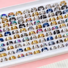 20 件/包经典简约不锈钢印花戒指，男女通用时尚混合款式手指首饰配饰（款式随机） - 20個男女混戒 - 查看 15