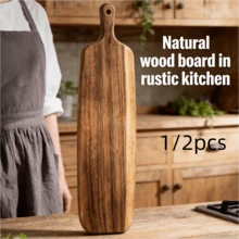 1/2pcs Extra Large Rectangular Wooden Cutting Board, Multipurpose For Cheese/Meat/Fish/Bread/Fruits & Vegetables - Easy Clean Surface, Butcher Block, Chopping Board, Chef's Board, Great Gift Idea, Kitchen Accessory - Brown - View 2