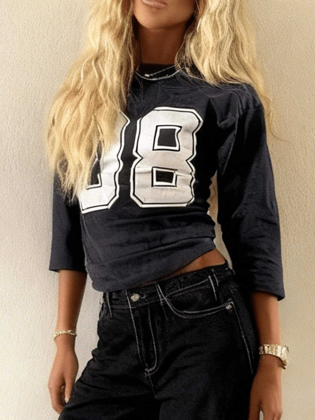 FQLWL Summer Street Fashion Retro Long Sleeve Top, Women's Printed T-Shirt, Outdoor Wear, Back To School Season Women Clothing - Blue - View 1