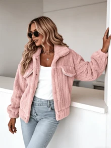 Women's Cozy Fleece Sweatshirt - Loose Fit Fall Winter Wear, Collar Half-Zip Design, Minimalist Stylish Athletic Outdoor Sweatshirt, Suitable For Loungewear & Daily Casual Use, All-Ages (Teens To Adults) Friendly, Multi-Color Options | Soft Fleece Construction | Versatile Casual Women's Top - 粉色 - 查看 2