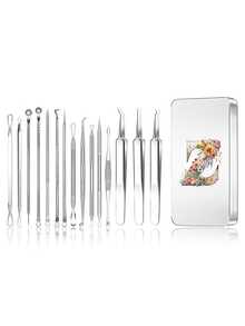 Brodark 15pcs/Set Iron Box Acne Blackhead Remover, Pore Cleansing Tool, Deep Cleansing Facial Care Tools - Silver - View 30