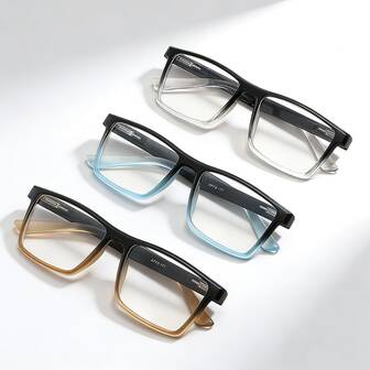 1pc Fashionable Men's Reading Glasses, Square Frame, Anti-Blue Light, Gradient Color, Spring Hinges, High Definition Presbyopic Glasses, Prescription Corrective Eyewear For Reading