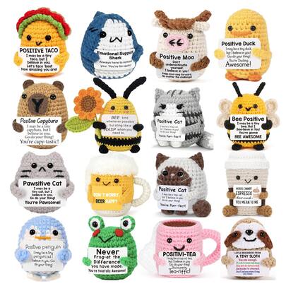 Positive Energy Crochet Animals, Emotional Inspirational Birthday Gift, Handmade Penguin, Shark, Duck, Cat Pattern Gifts For Friends, Women, Coworkers, Students, Suitable For Birthday, Christmas, Valentine's Day