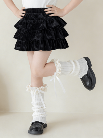 1 Pair Autumn/Winter White/Black/Gray Lace Bow Thick Warm Knitted Leg Warmers For Kids